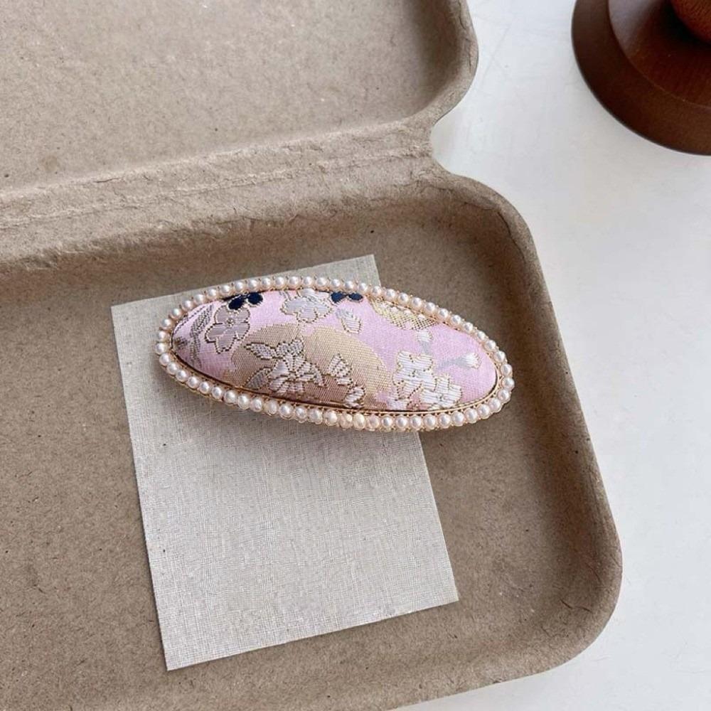 

Chinese Style Pearl Inlay Hairpin Gold Silk Fabric Silk Hair Clip Elegant Songzhen Hair Clip Gift Style B Pink