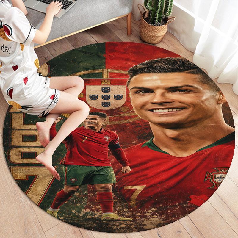 CR7 Cristiano Ronaldo Round Area Rug,Carpet Rug for Living Room Bedroom Sofa Playroom Decor,Non-slip Floor Mat