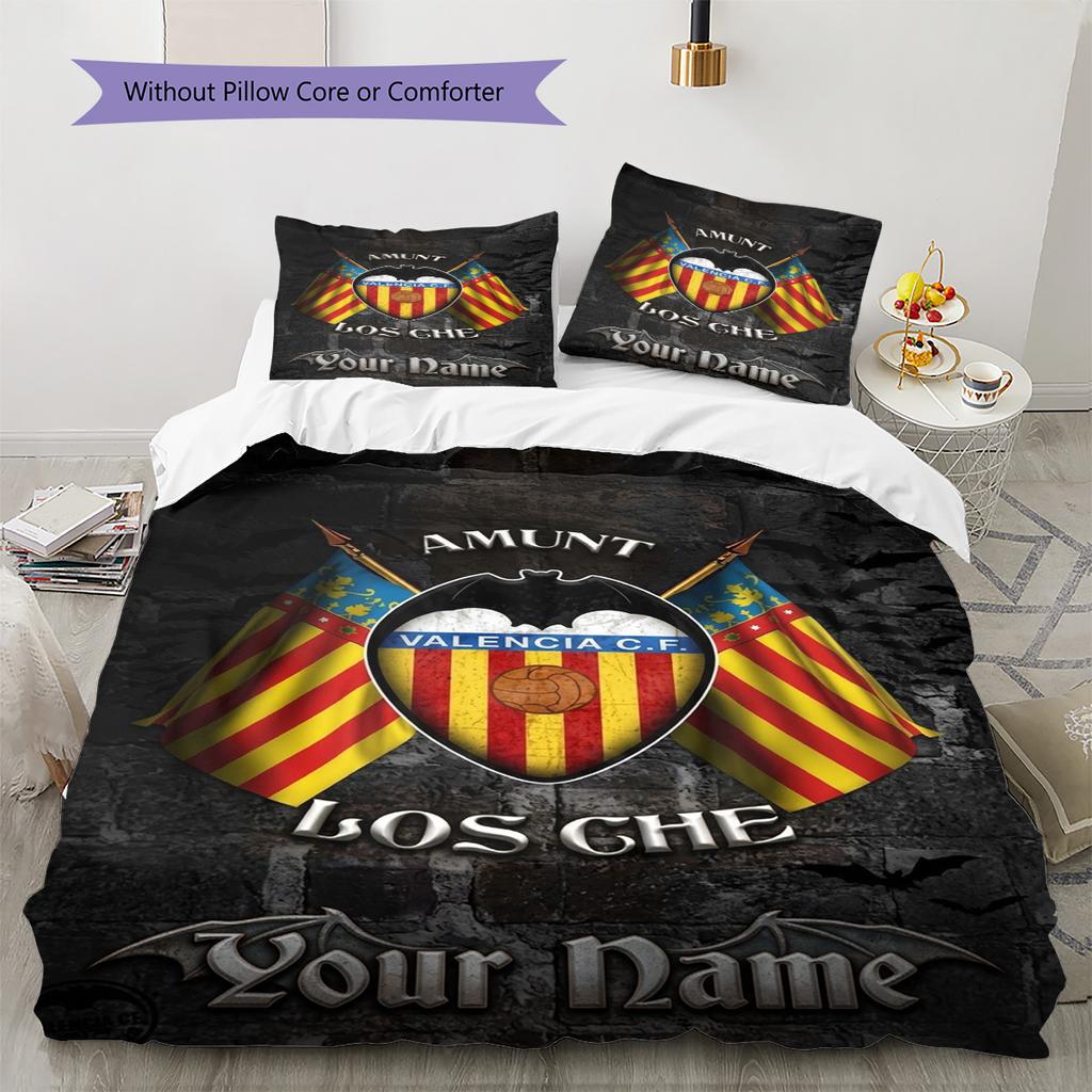 Name Custom Valencia CF Logo Pattern Bedding Set Quilt Cover Pillowcase Home Decor Gift (1 * duvet cover + 2 * pillowcase, without core)