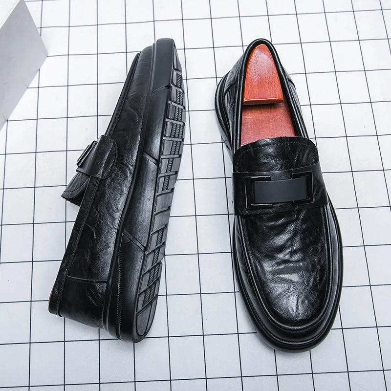 High End Brand Men's Leather Casual Shoes Comfortable Flat Bottom Loafers Versatile Commuting Shoes Men's Business Work Shoes
