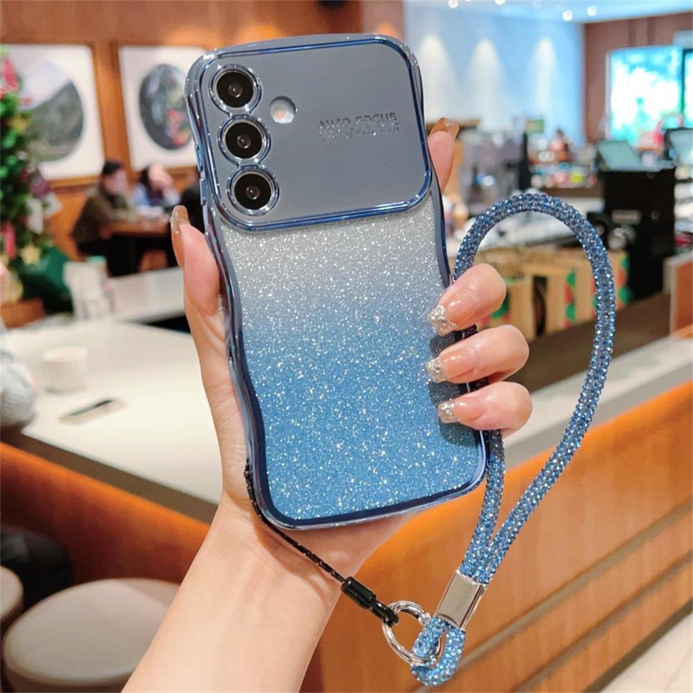 For Samsung Galaxy S25+ Case with Strap Gradient Glitter Electroplating TPU Phone Cover
