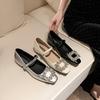 Mary Jane Shoes Women's Spring New Rhinestone Square Buckle Fashion Single Shoes Square Head Thick Heel High Heels Women