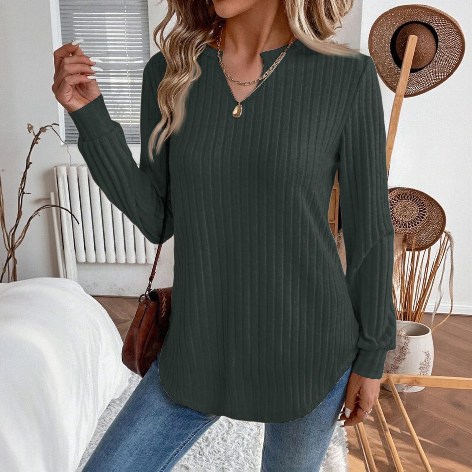 

Women s T Shirt Tee Long Sleeve Daily Weekend Fashion Basic V- Neck Regular Top L