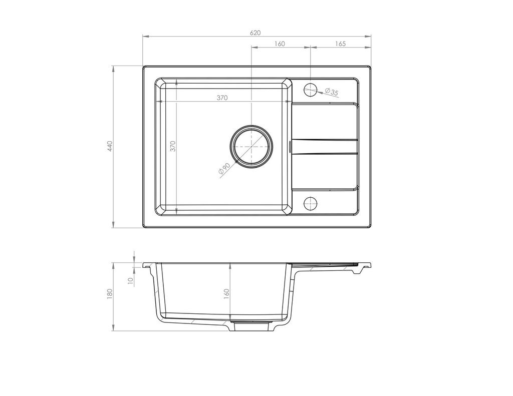 Bali Sink (62X44) 1B1D Black Flessi Tap