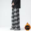 Winter Tweed Wide Leg Pants Men Plaid Straight Casual Trousers Couple Style