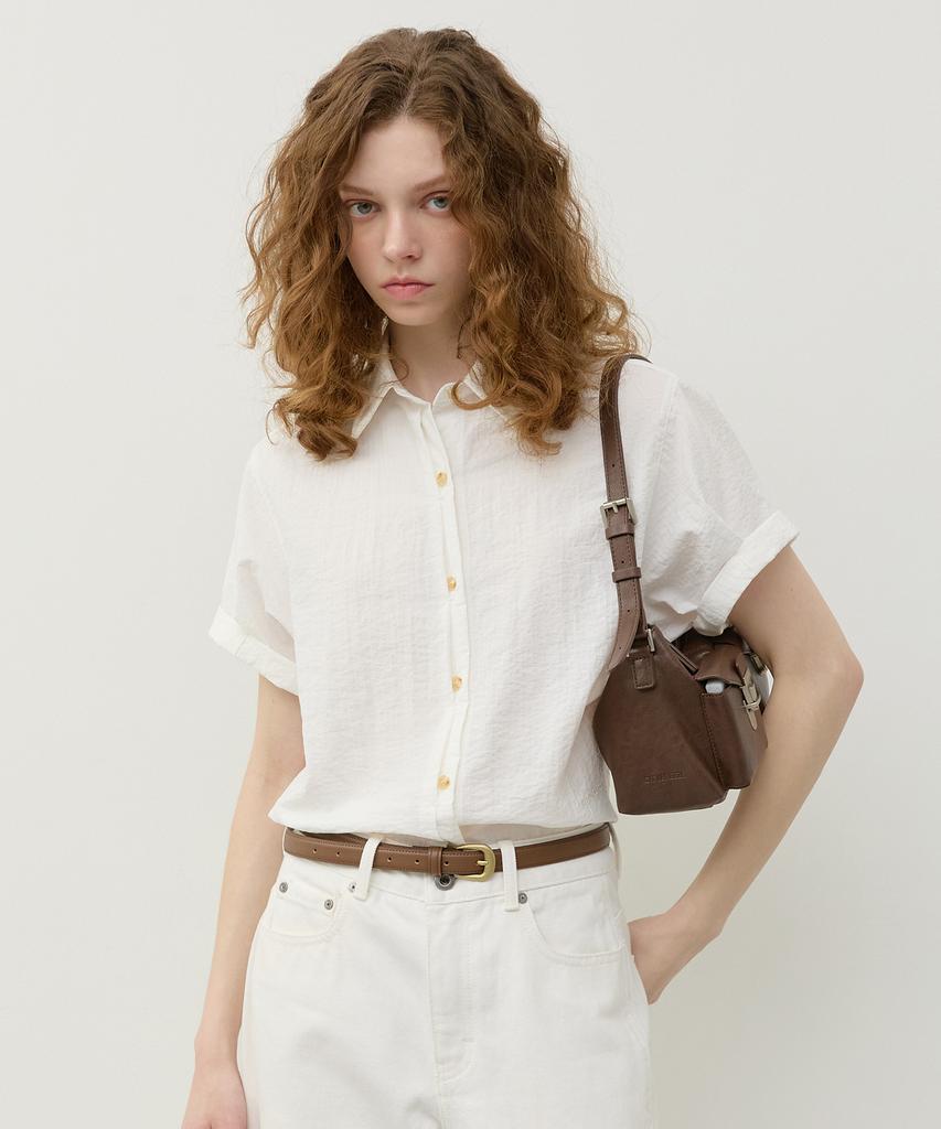 CITYBREEZE Roll-Up Button Point Short Sleeve Shirt_White