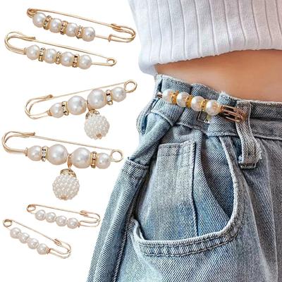 Set da 6 Pezzi Spille a Clip Artificiali con Perle per Vita di Pantaloni Gonne Abiti Regolazione Vita Camicie Maglioni Spilla