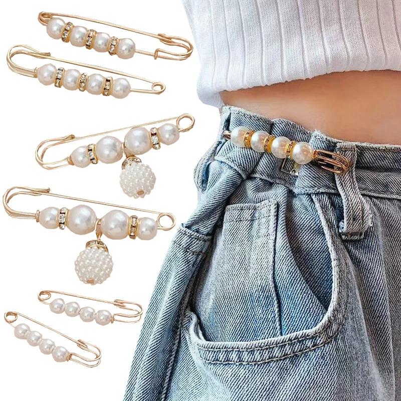 6 Stück Set Künstliche Perle Taillen-Pin-Clips für Hosen Röcke Kleid Taillenanpassung Hemden Pullover Brosche