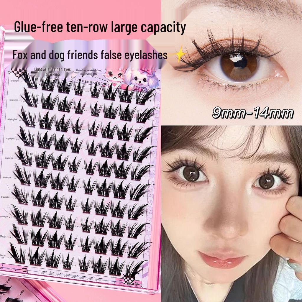 Self-Adhesive Natural Fishtail False Eyelashes - Beginner-Friendly, No Glue Needed, Wide Band
