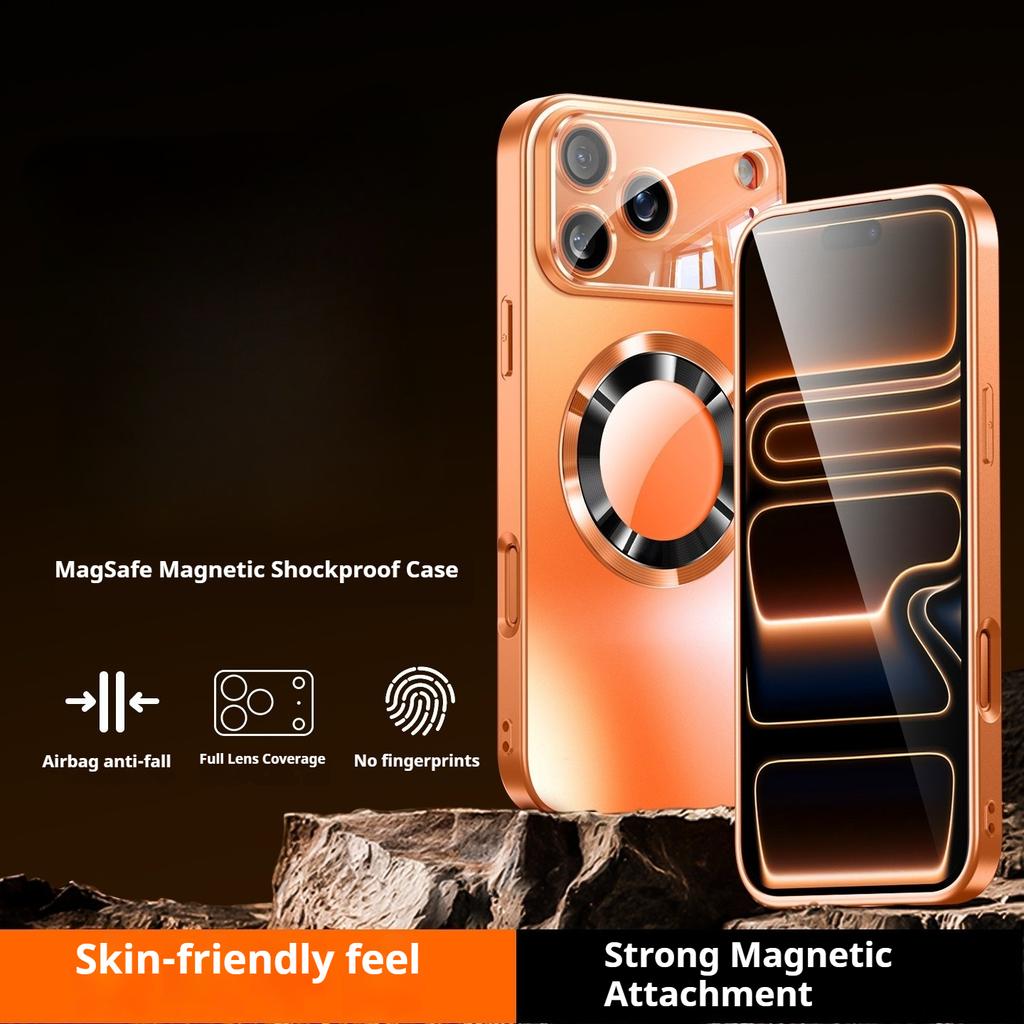 New Titanium iPhone Case for 17 16 15 14 Pro Max, Luxury Matte Magnetic Cover with Camera Lens Protector, Anti-Scratch Wireless Charging Phone Shell