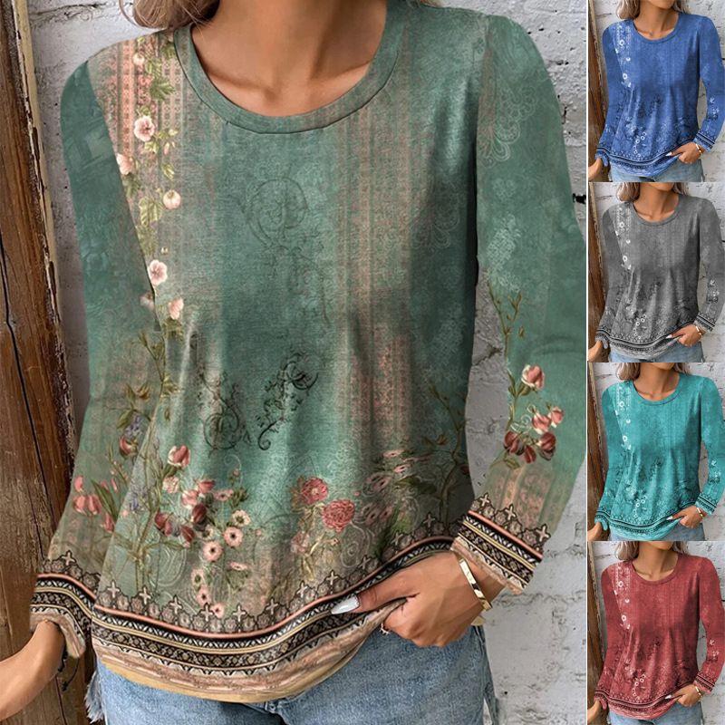 

2024 Printed Long Sleeve T-shirt Top Print Long Sleeves T-Shirt Tops Green XL