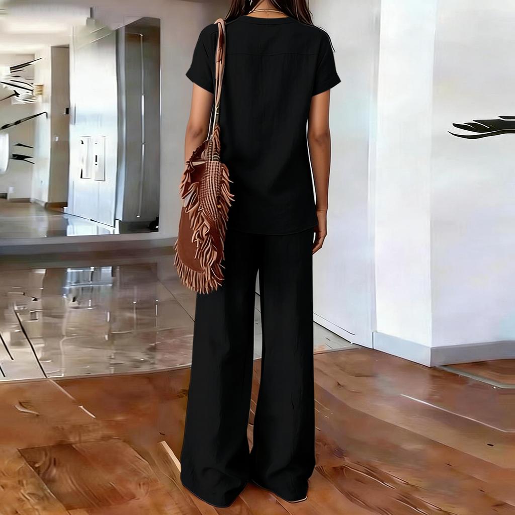 Módní a sexy dámský jarní a letní retro elastický pas s popruhem z lněného límce, dámský barevný ležérní dvoudílný set