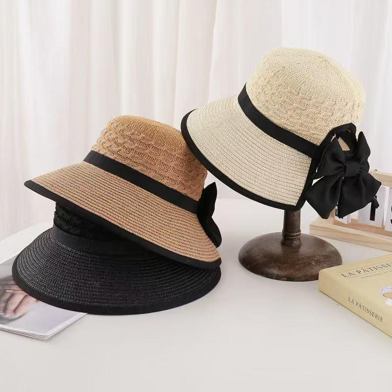 Tie Ponytail Bow Hole Straw Hat Women Sun Hat With Ventilation Sunshade Function