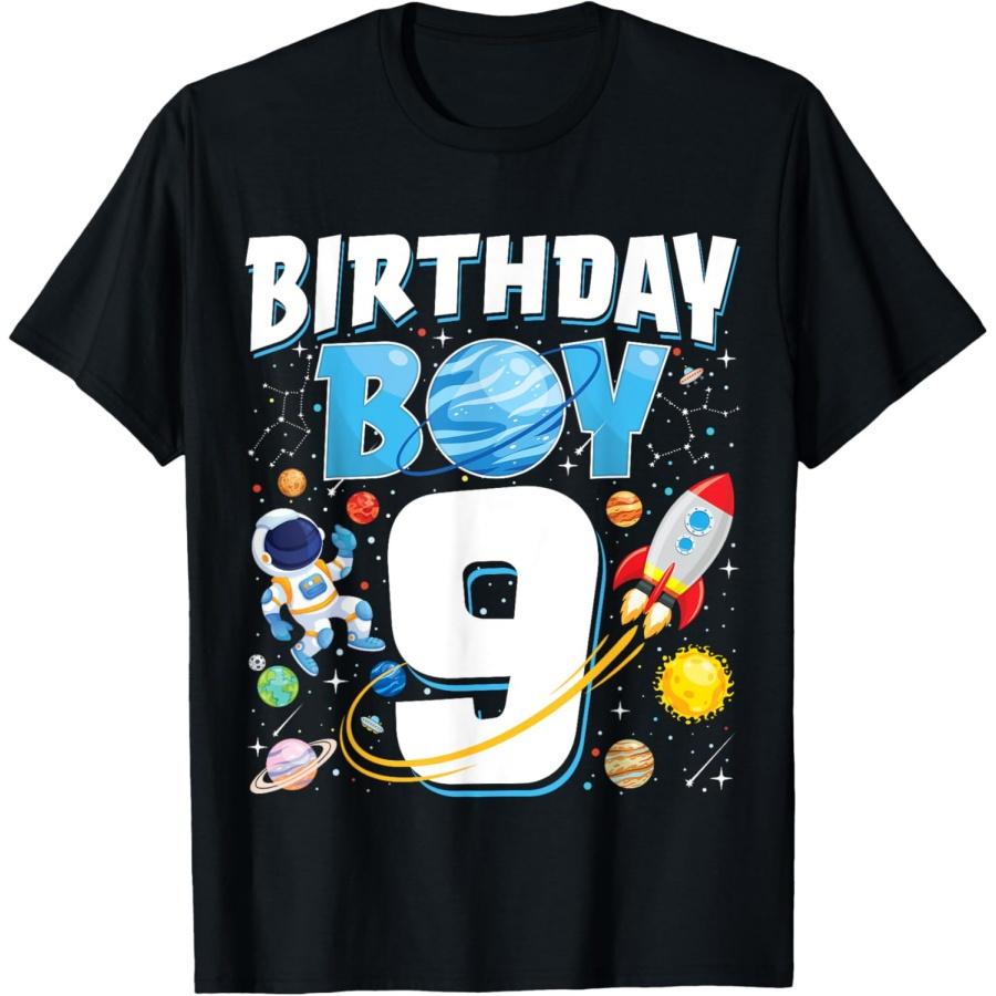 Boys 9th Birthday Astronaut Space Planets Nine Years old T-Shirt(1) S