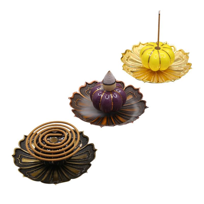 Seven-Color Ceramic Zen Incense Burner Tray with Sandalwood Coil Holder