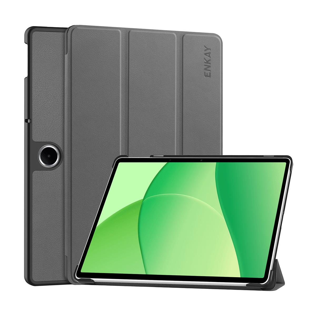 

Чехол-подставка трифолд для Oppo Pad SE из ПУ кожи+ПК, чехол для планшета с функцией автопробуждения/сна Grey