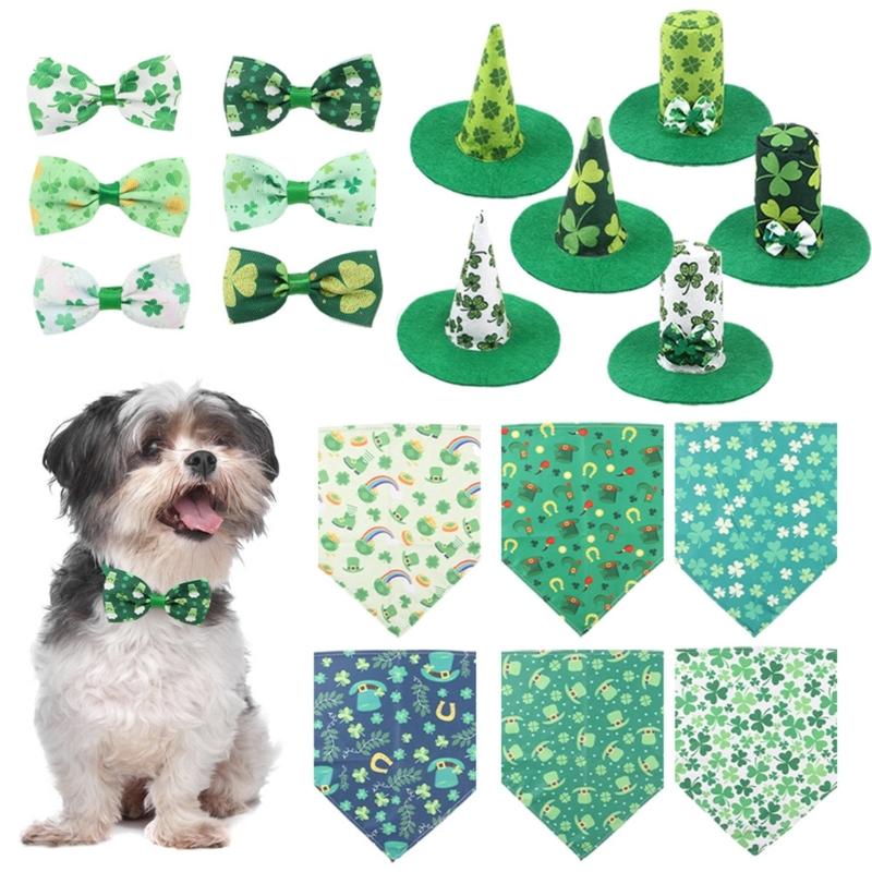 Dog Top Hat Collar Holiday Shamrocks for Small Medium Girl Dogs Cats Dog Collar Necklaces Kerchief Costumes