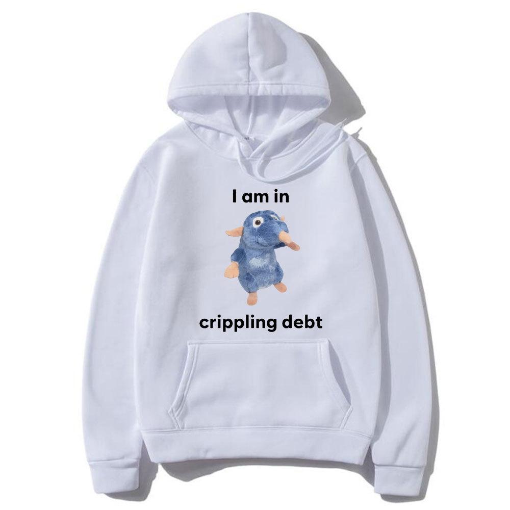I Am In Crippling Debt Hoodie Cute and Fun Mouse Print Hoodie Long Sleeve Fashion Women's Street Wear Warm Sweatshirt