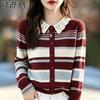 Damenmode Casual Herbst Winter Streifendruck Langarm Polokragen Pullover