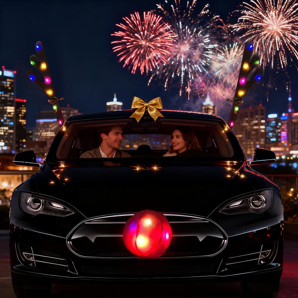 Car Antlers For Christmas With Jingle Bells Cute LED Photo Props Nose Christmas Reindeer Decor For Travel Daily Special