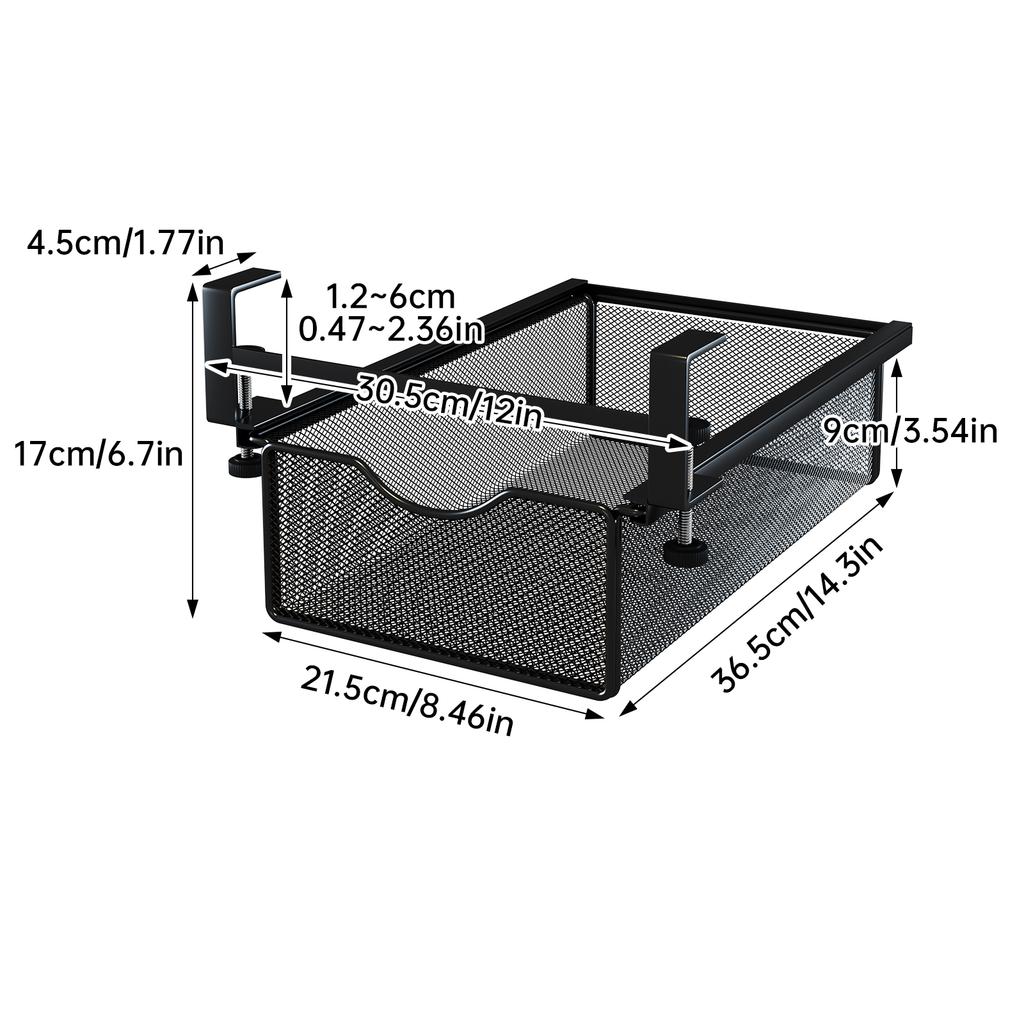 Under-Desk Drawer with Rod, Invisible Storage Box under the Desk, Workstation Transformation Tool, Student Desk Side Shelf