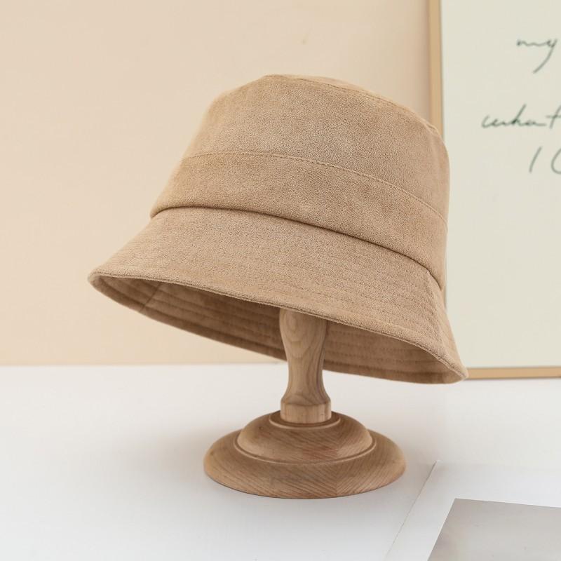 Womens Solid Color Short Brim Faux Suede Bucket Hat Winter Casual Chic Cap