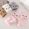 1 Pair Women Plush Rabbit Fingerless Gloves Warm Thick Winter Convertible Flip Top Cartoon Bunny Gloves Outdoor Cold Weather Half Finger Mittens