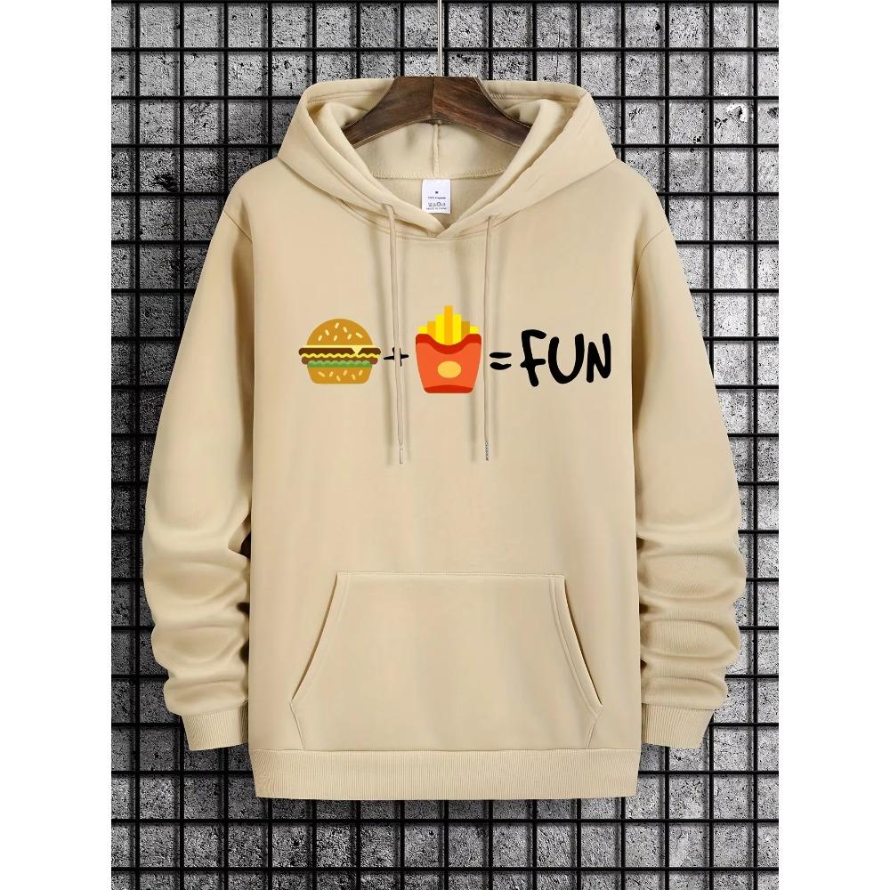 Autumn Winter Creative Fun Fast Food Burger Fries Pattern Print Hooded Sweatshirt Loose Comfortable Casual Sport Long Sleeves Hoodies