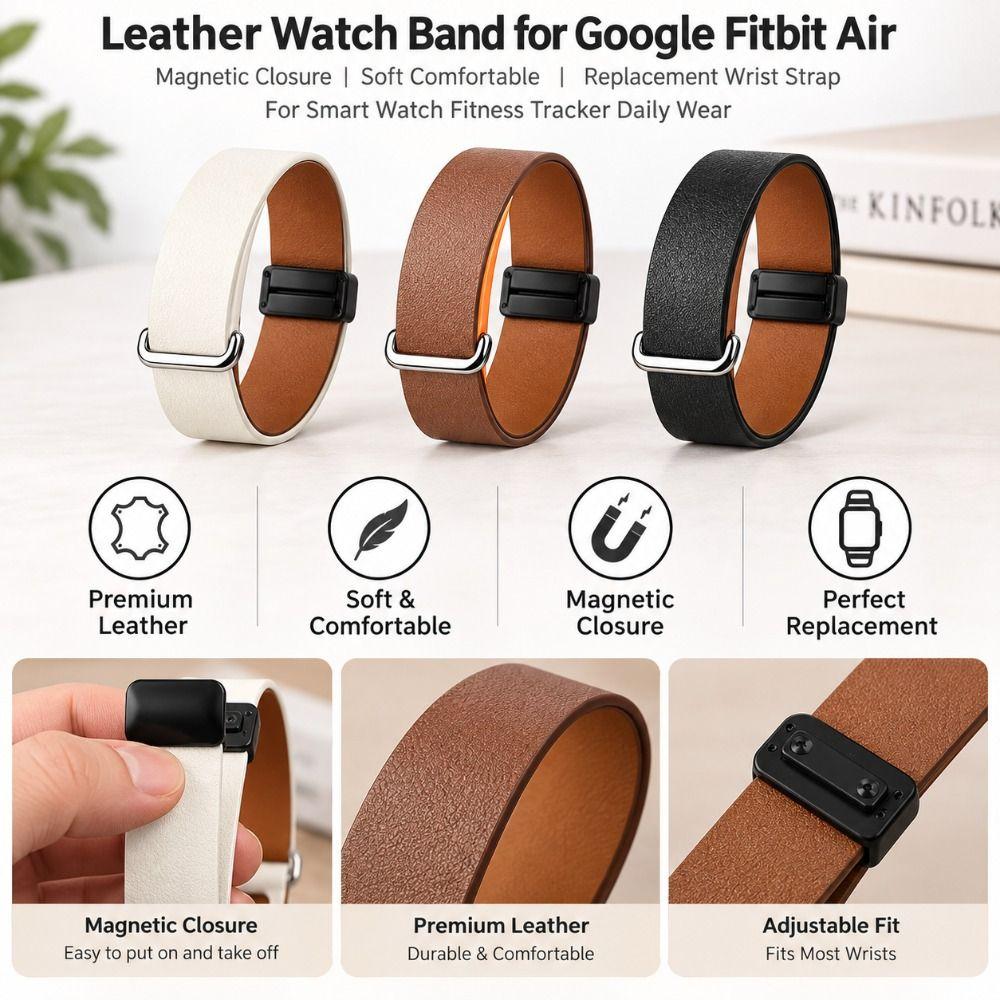 Leather Watch Band Magnetic Watch Band Replacement Wristband for Google Fitbit Air Daily Wear