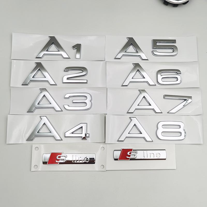 1pcs 3D ABS Chrome S Line A1 A2 A3 A4 A5 A6 A7 A8 Logo Emblem Auto Badge Trunk Decal For Audi Sline Car Body Sticker Accessories
