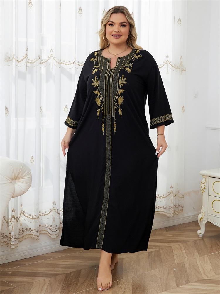 EDOLYNSA Золотая вышивка Женское черное платье-кафтан большого размера Домашний халат — фото 12