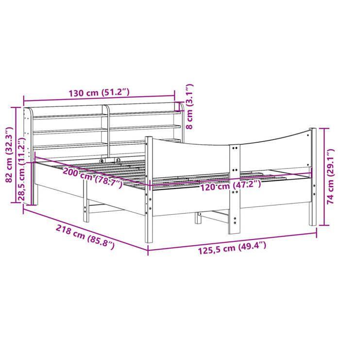 VidaXL Cadre de lit avec tête de lit 120x200 cm bois de pin massif, sommier, cadre de lit double, cadre de lit en bois 3307047