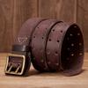 3.8CM Original Handmade Double-needle Buckle Men Belt Washed Water Made Old Macho Jeans Belt Genuine Leather Army Tactical Belt