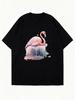 Oversized T Shirt Black Flamingo Print Summer Casual Wear