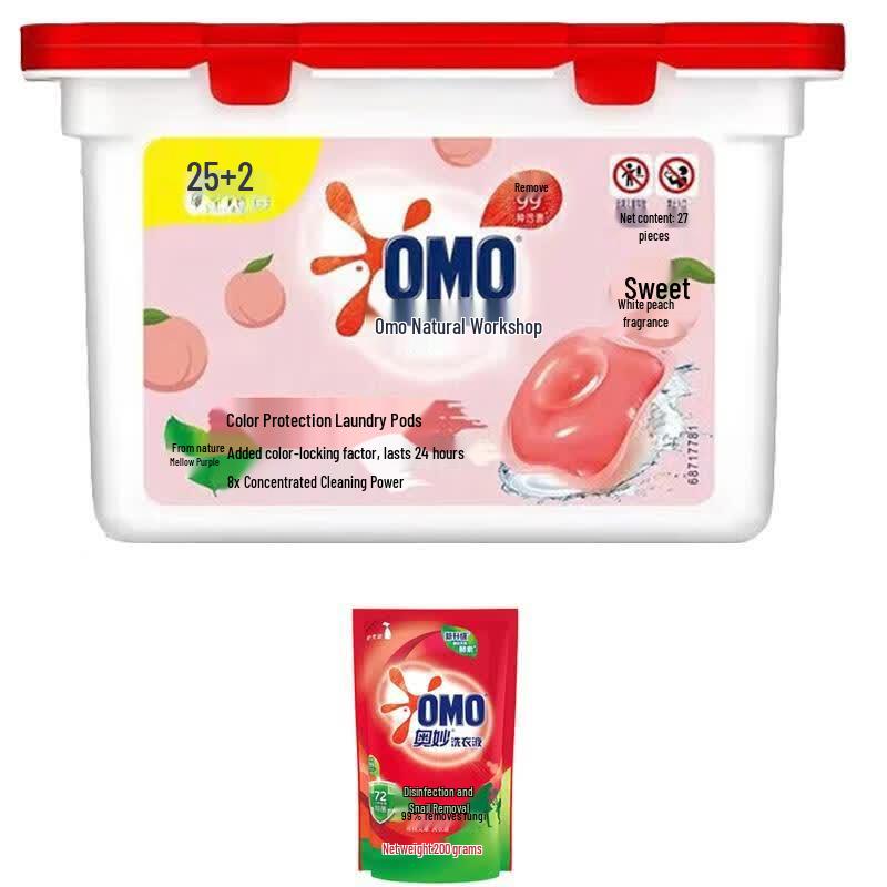 OMO White Peach Laundry Pods & Antibacterial Detergent Set