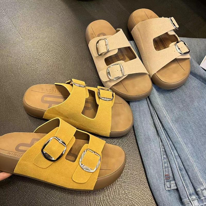 Double One-word Buckle Belt 4.5 Thick Bottom Heightening Lazy Beach Cool Slippers Female Summer