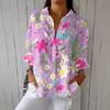 Women Shirt Lapel Long Sleeve Buttons Placket Shirt Tops Loose Fit Mid-length Summer Floral Shirt Lightweight Casual Tops