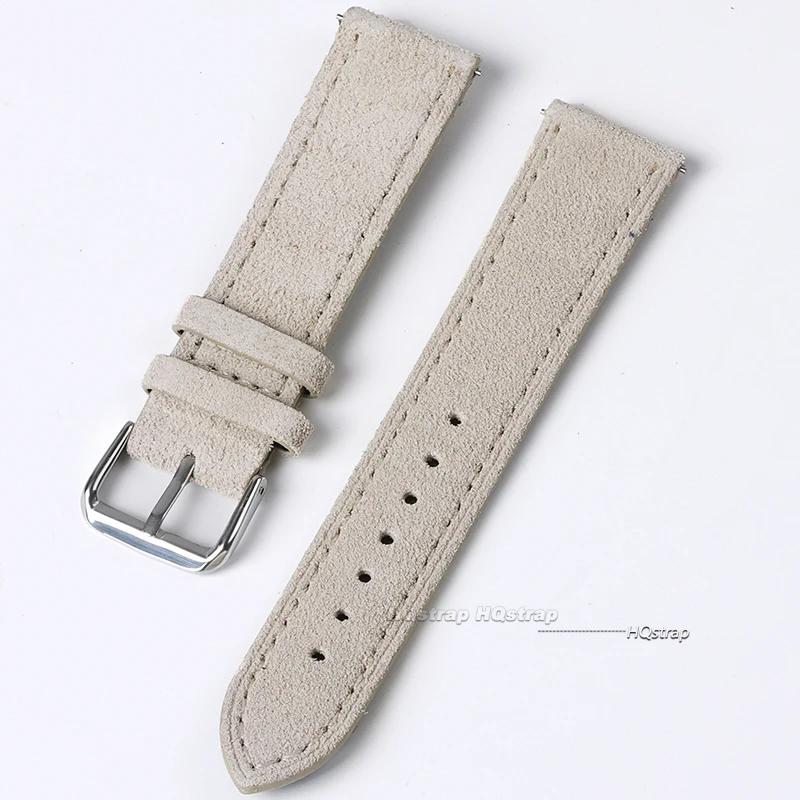 

Vintage Suede Leather Watch Strap 18mm 19mm 20mm 21mm 22mm 24mm Brown Grey Handmade Watchband Universal Replacement Wristband 22mm&steel color buckle бежевий