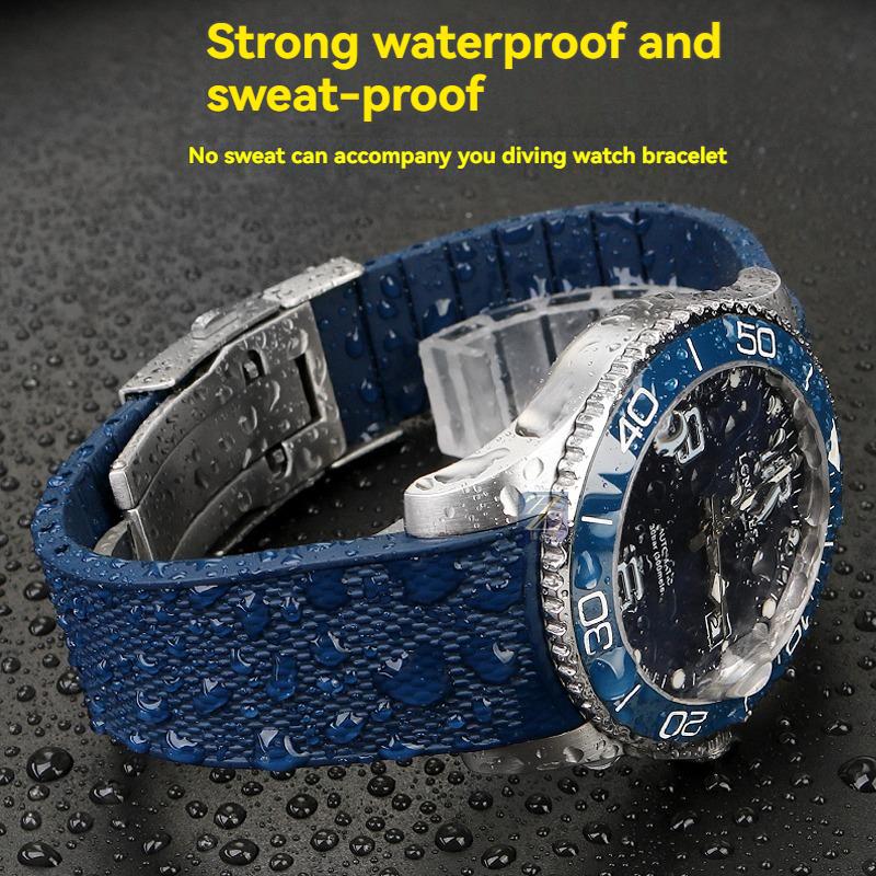 Für Longines HydroConquest L3.781/642/742/782 21mm Blaues Silikon Taucheruhrarmband - Gebogenes Ende Gummiarmband Ersatz
