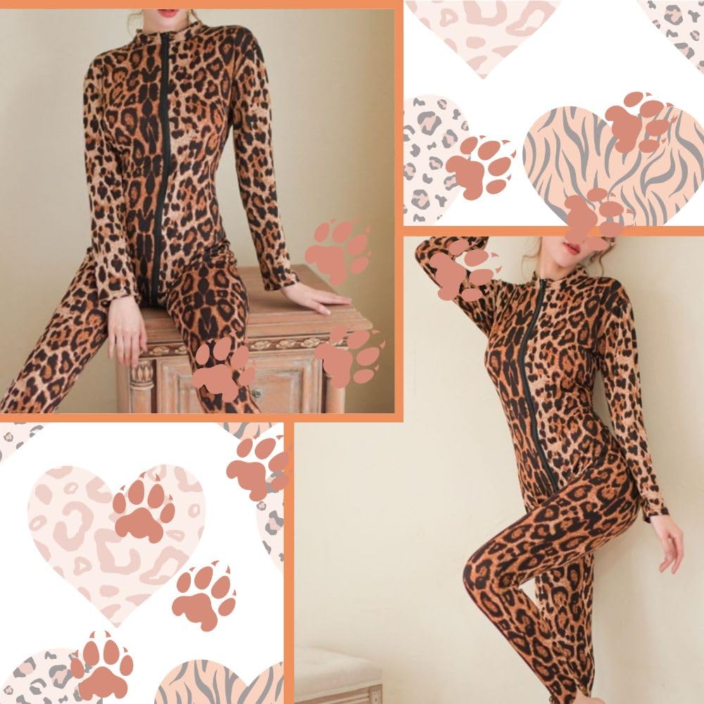 MONEON Catsuit Bodysuit, Sexy Leopard Print Cat Costume, Full Body Tights, Long Sleeves, Sexy, Extreme, Cute, Popular