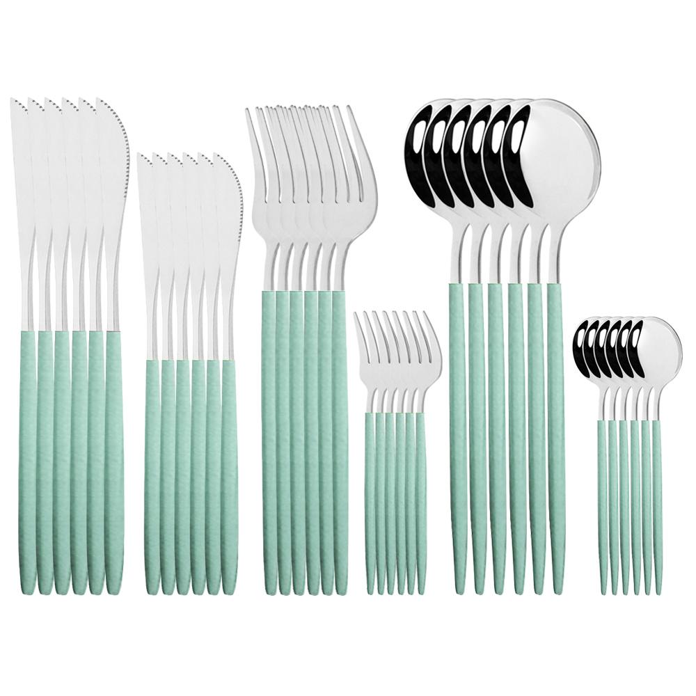 36Pcs Stainless Steel Mint Gold Dinnerware Set Dessert Knife Cake Fork Coffee Spoon Cutlery Set Kitchen Tableware Silverware Set