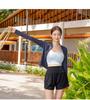 Women's Slim-Fit Three-Piece Swimsuit: Boy Shorts, Long-Sleeved Top, Tummy Concealing. Men's Two-Piece: Perfect for Couple Swimwear.