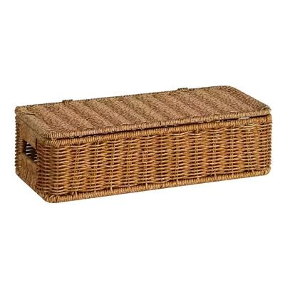 Rectangular Woven Storage Bin With Cover Plastic Storage Basket For Wine Present Packaging And Household Organization