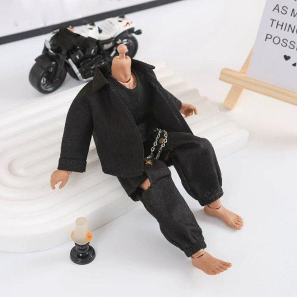 Solid Color 1/12 Scale Casual Shirt Loose Fashion Long Sleeved Shirt Cute Black/White for 6'' Figure Doll