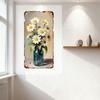 Vintage Rustic Metal Tin Sign with Pecan Blue Mason Jar & White Daisies, Rustic Home Decor for Country Style Café Bar Man Cave