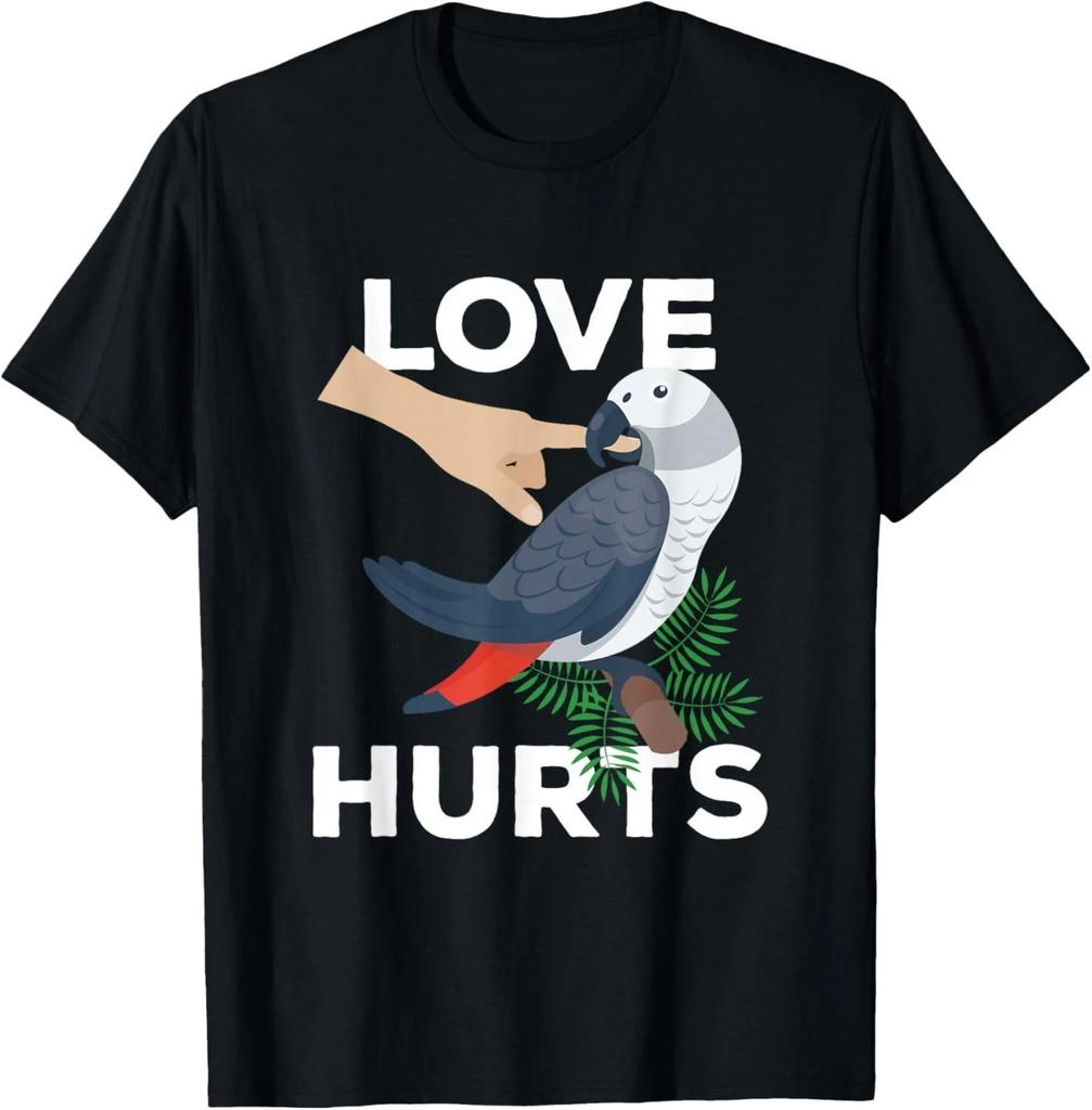 Love Hurts African Grey Parrot Biting Funny Gift T-Shirt