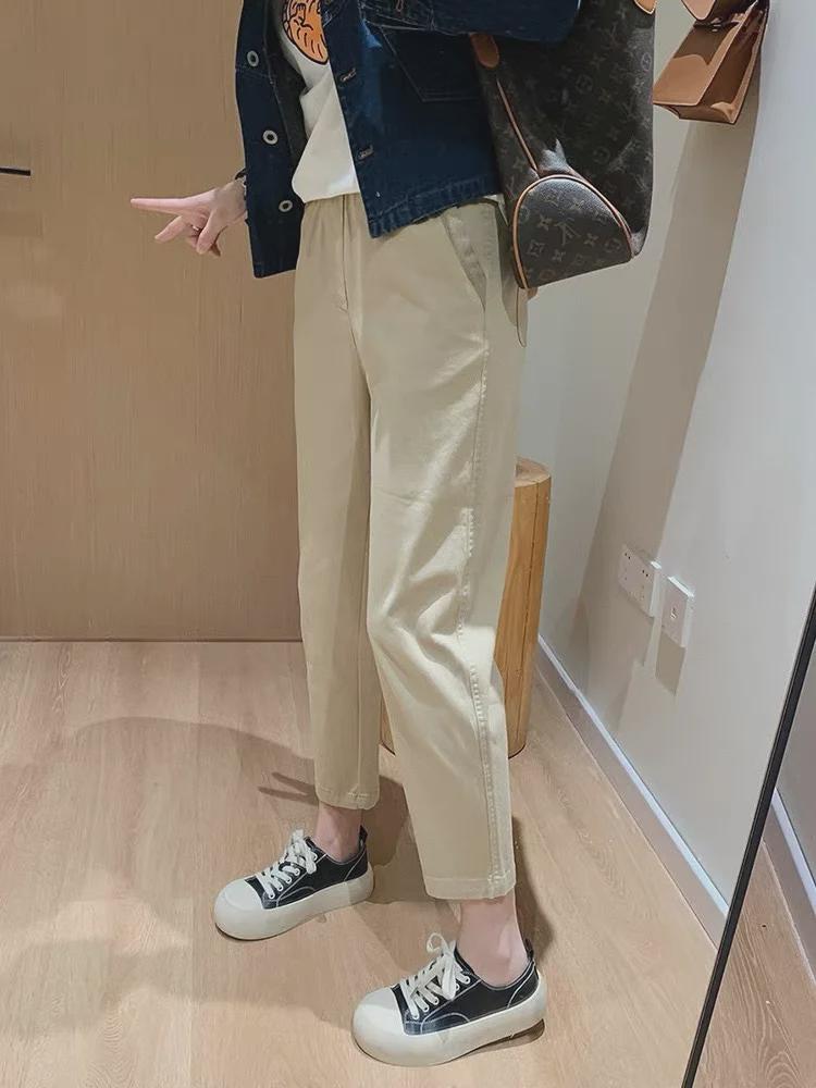 Women's Summer Slim Tencel Carrot Pants - Elastic Waist, Tapered, Nine-Point Harem Style