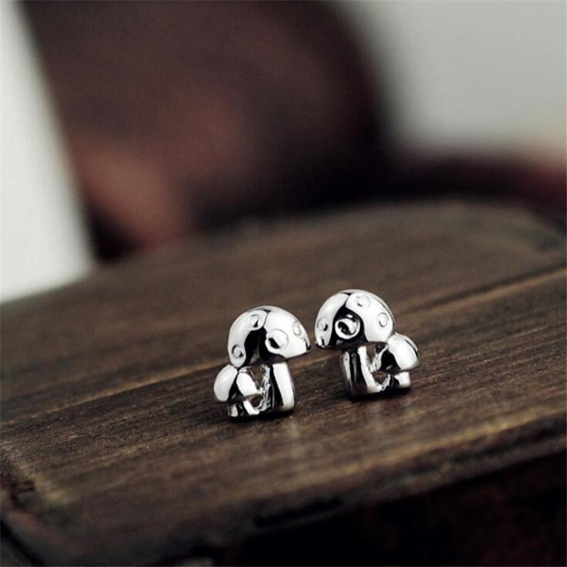 New Fashion Jewelry Cute Popular Simple Exquisite 925 Sterling Silver Double Mushroom Anti-allergy Classic Stud Earrings E103