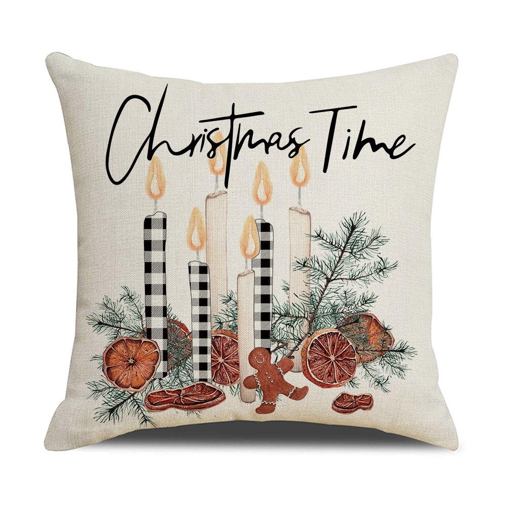 Red and Black Plaid Christmas Pillow Holiday Pillow Cover Linen Cartoon Print Holiday Cushion Cover