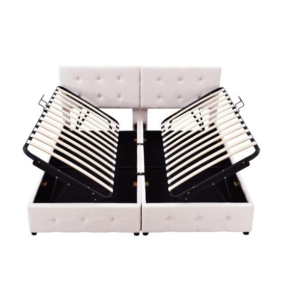 Bed Upholstered 180x200cm Hydraulic Storage Bed High Box Multifunctional Double Skin-Friendly Velvet Fabric Beige Flat
